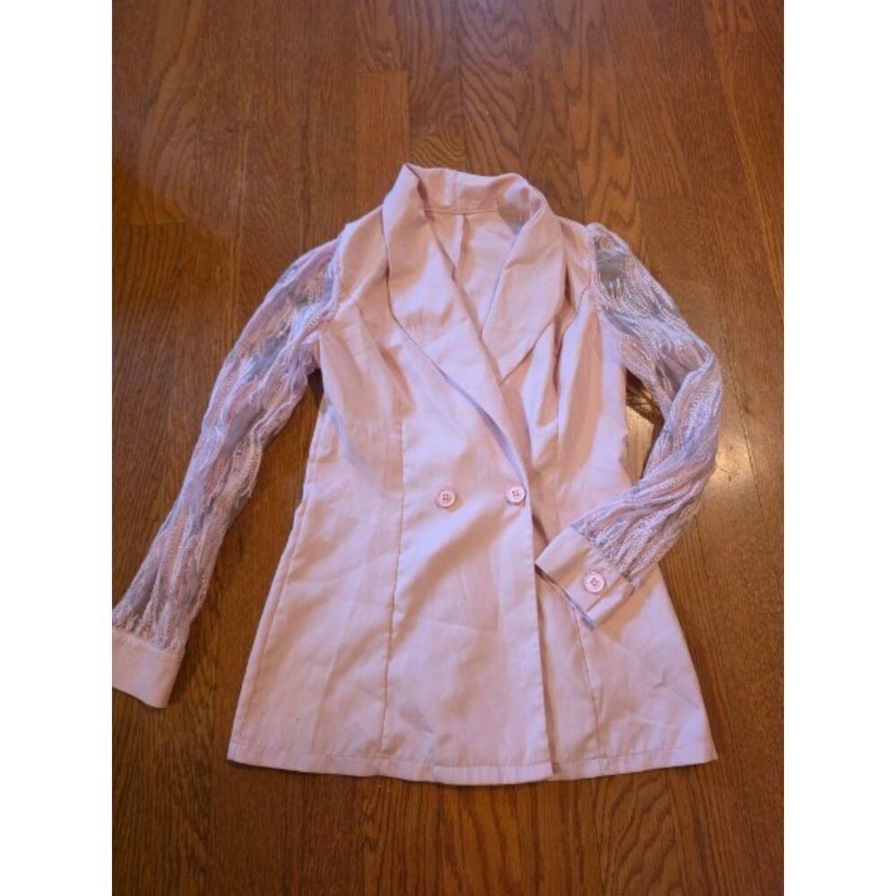 SHEIN Dusty Pink Blazerwith Sheer Lace Lantern Sleeves